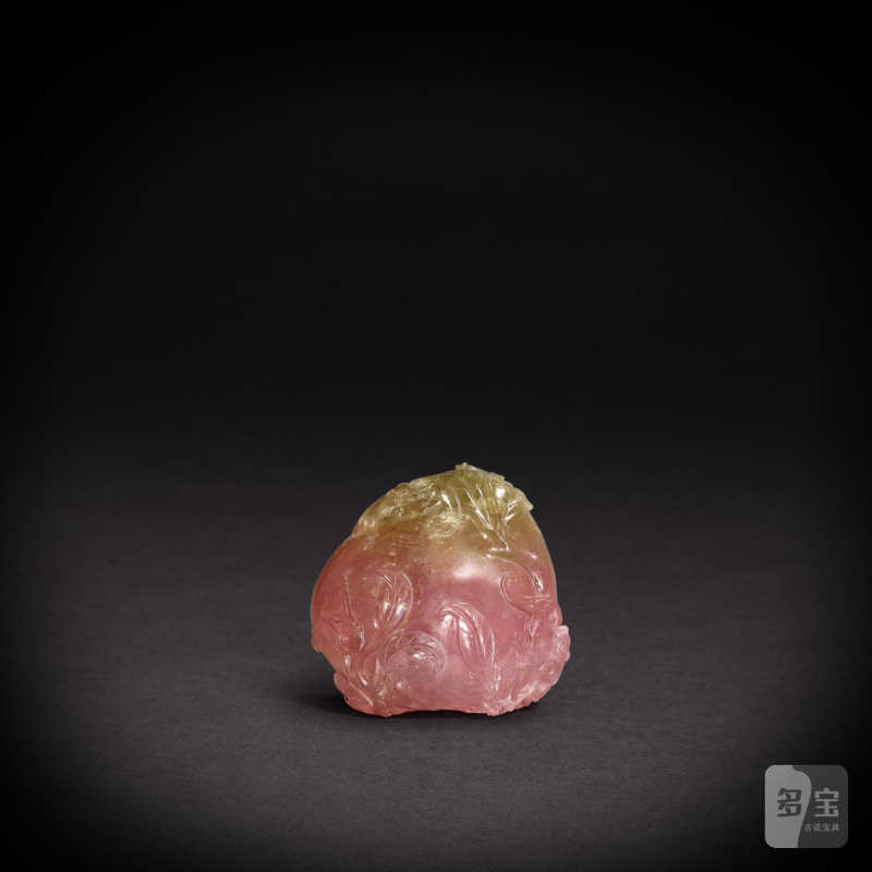 A pink and green tourmaline 'peach and bat' group, Qing dynasty, 19th century | 清十九世紀 碧璽福壽雙全擺件